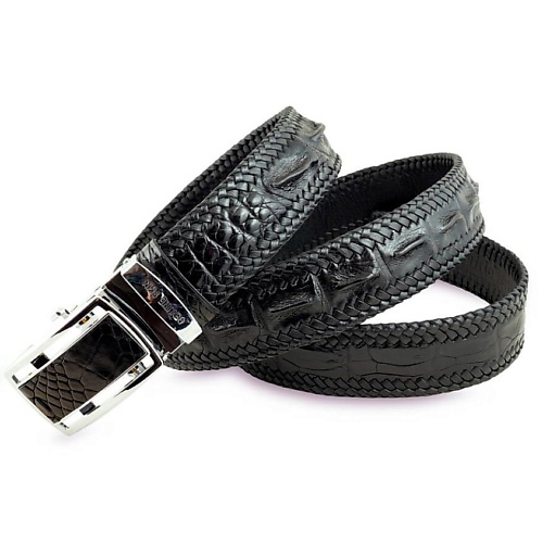 EXOTIC LEATHER GENUINE PREMIUM ACCESSORIES Крутой мужской крокодиловый ремень с оплеткой по краю