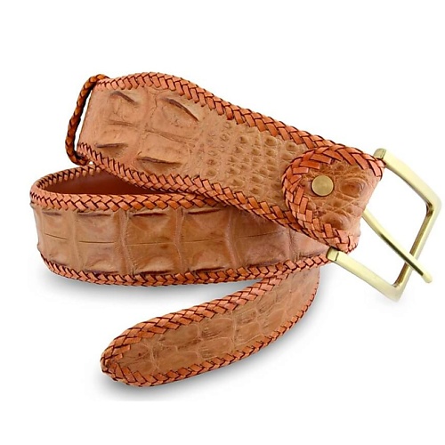 EXOTIC LEATHER GENUINE PREMIUM ACCESSORIES Широкий ремень из кожи крокодила с оплеткой по краю