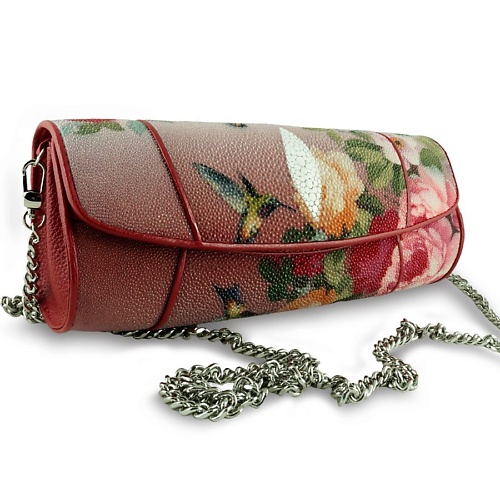 EXOTIC LEATHER GENUINE PREMIUM ACCESSORIES Модный женский клатч на цепочке из настоящей кожи ската