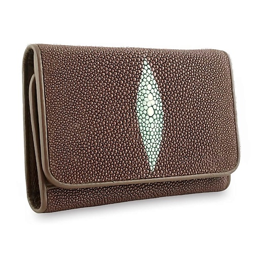 EXOTIC LEATHER GENUINE PREMIUM ACCESSORIES Небольшой женский бумажник из коричневой кожи ската