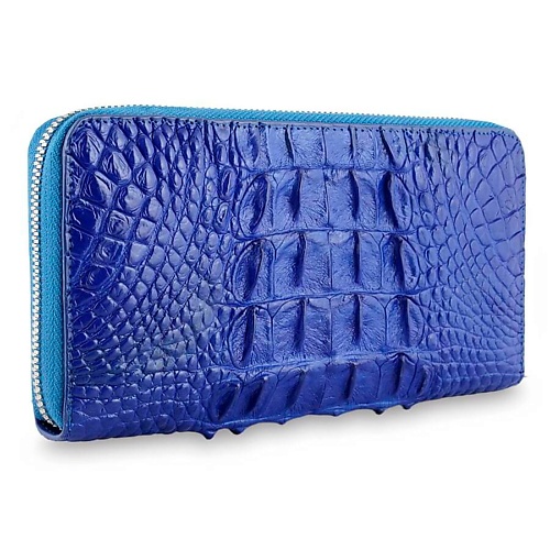 EXOTIC LEATHER GENUINE PREMIUM ACCESSORIES Синее портмоне на молнии из натуральной крокодиловой кожи