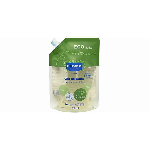 MUSTELA Гель для душа-шампунь 2-в-1 Organic Cleansing Gel с маслом оливы. Рефилл 400