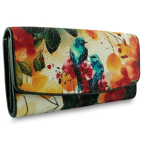 EXOTIC LEATHER GENUINE PREMIUM ACCESSORIES Женский кошелек из ската с птицами