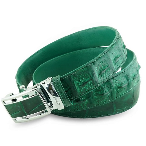 EXOTIC LEATHER GENUINE PREMIUM ACCESSORIES Стильный зеленый ремень из настоящей кожи крокодила