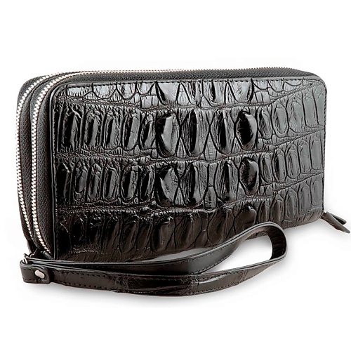EXOTIC LEATHER GENUINE PREMIUM ACCESSORIES Фактурный клатч с 2-мя молниями из хвоста крокодила
