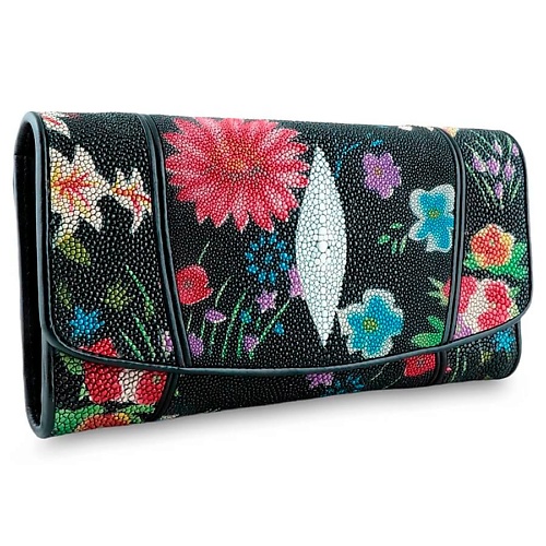 EXOTIC LEATHER GENUINE PREMIUM ACCESSORIES Женское портмоне из натуральной кожи ската с цветочками