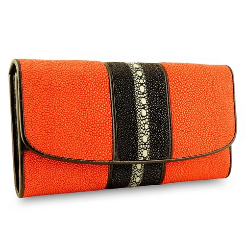 EXOTIC LEATHER GENUINE PREMIUM ACCESSORIES Необычное женское портмоне из кожи ската Exotic Orange